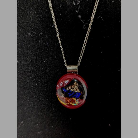 Dichroic Red wine glass pendant Small 1" x 5/8"" SP chain + bail Darker wine NWT - Picture 3 of 5